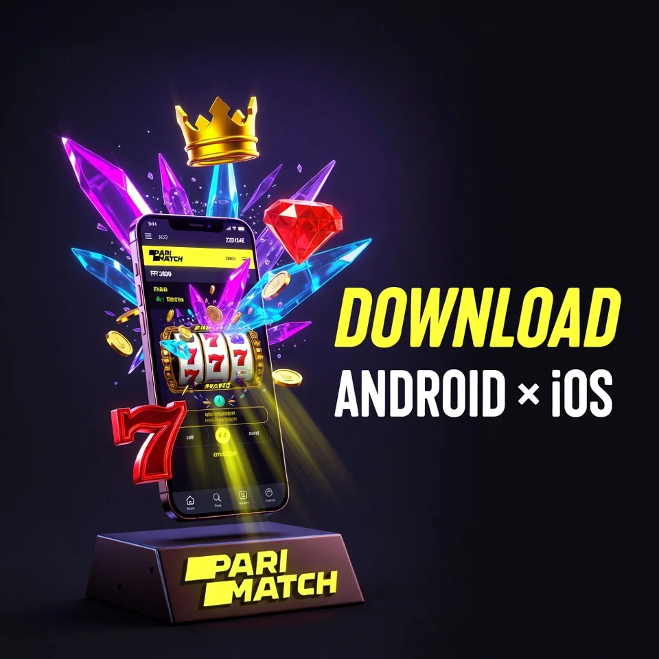 Parimatch app download smartphone slot symbols golden coins dark neon yellow