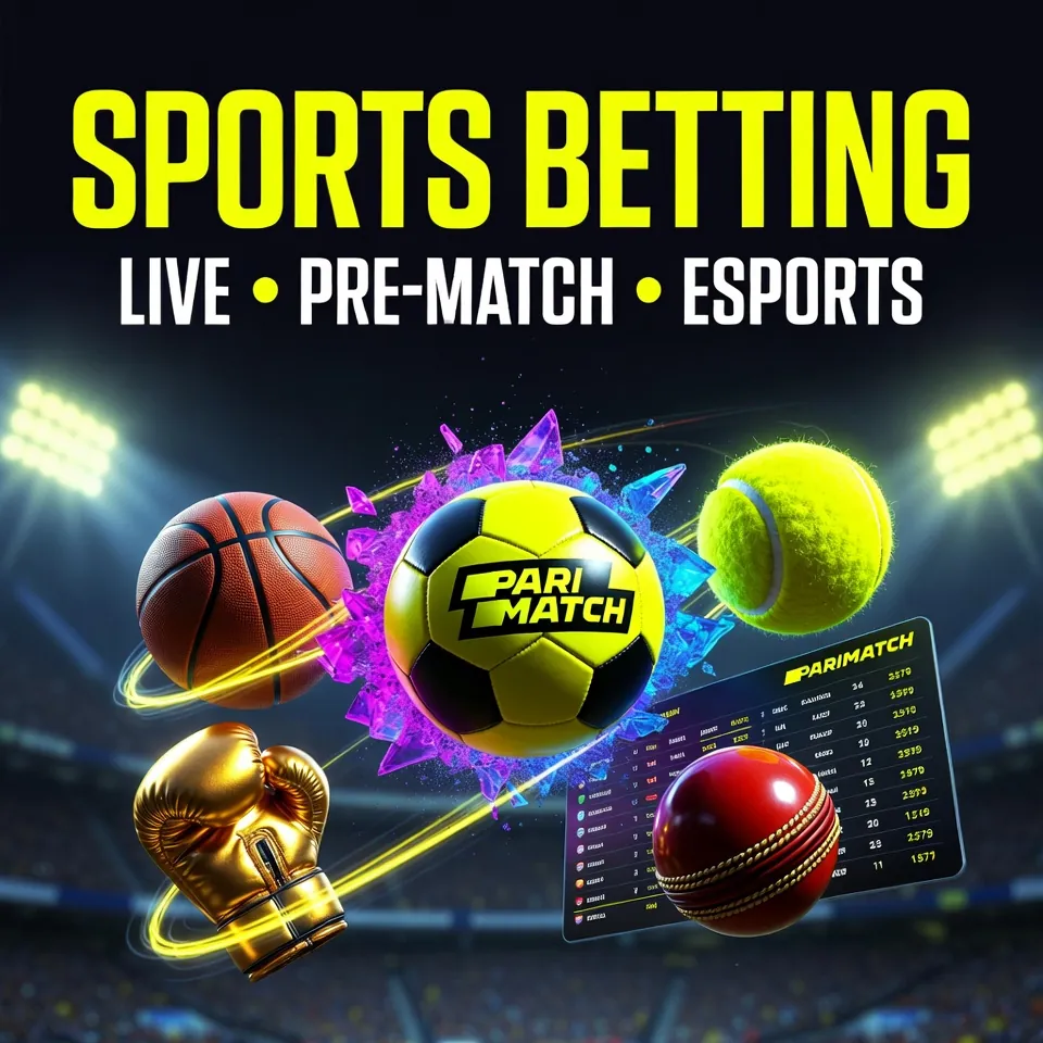 Parimatch sports betting football basketball tennis trophy dark neon yellow