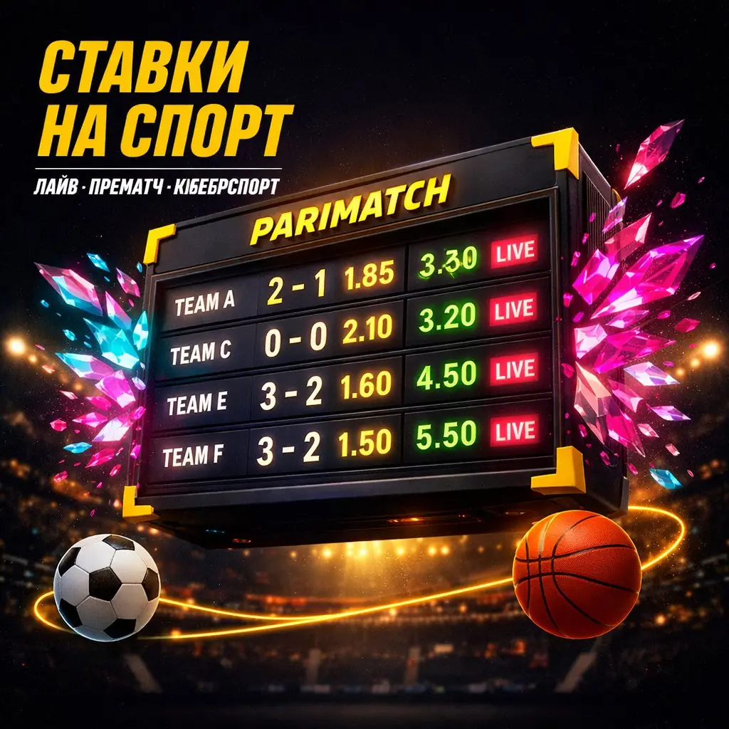 Parimatch sports betting scoreboard odds display dark neon yellow
