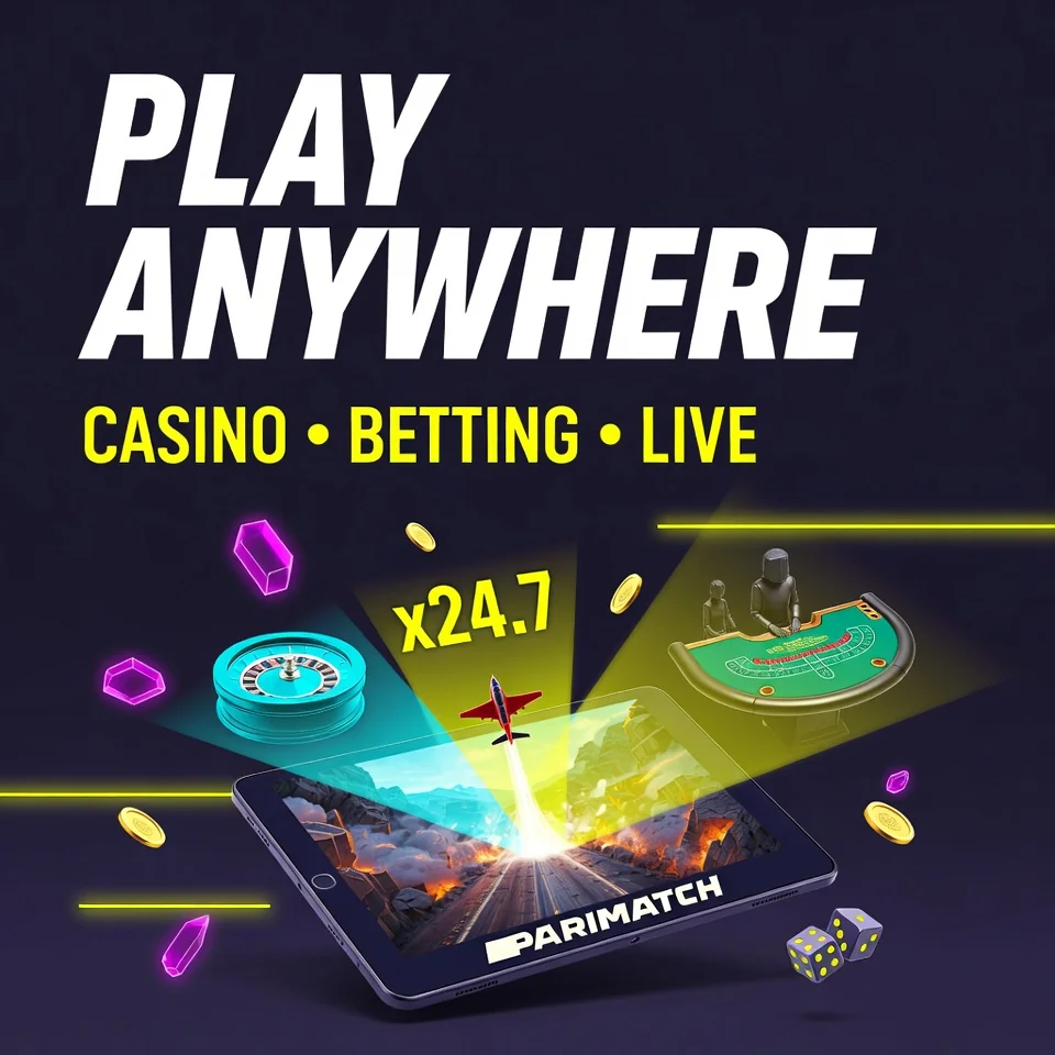 Parimatch mobile Aviator crash game roulette wheel neon dark purple