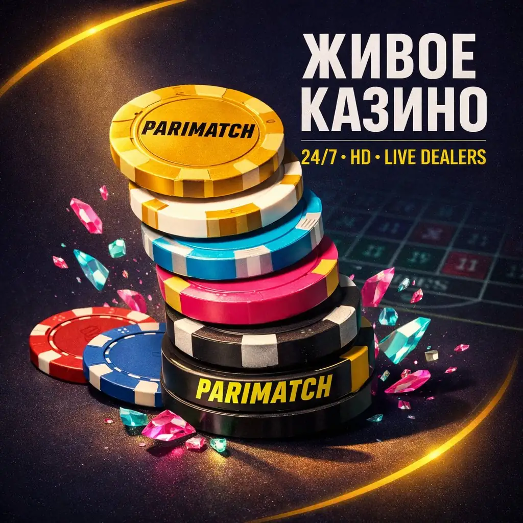 Parimatch live casino poker chips stack dark neon yellow magenta